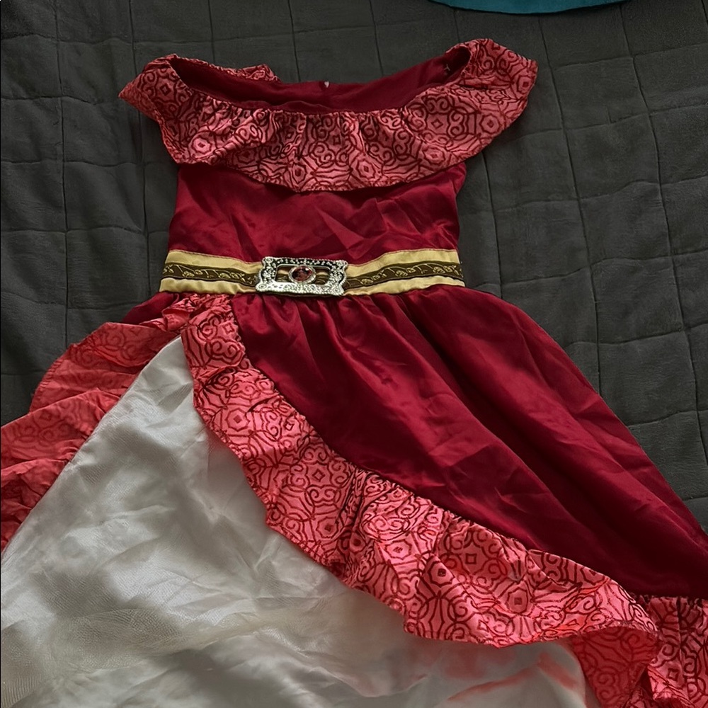Esmeralda dress Red and Pink Dress with Gold Belt
